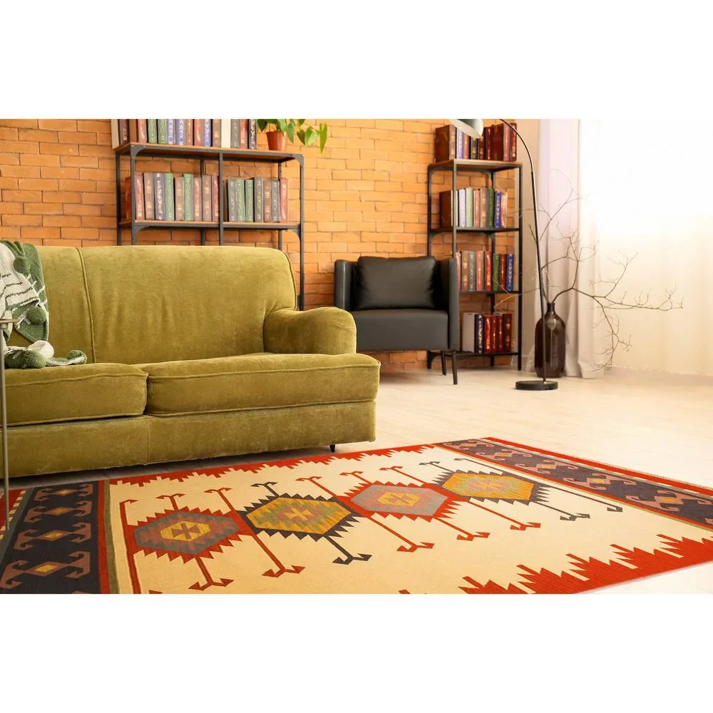 Keysari Geometric Kilim Wool Rug - Picture 2 of 4